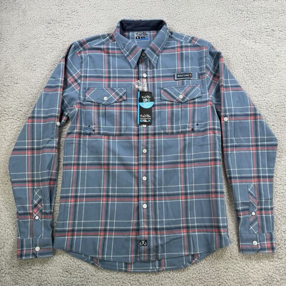 Salt Life Shirt Mens S Blue Plaid Button Up Long Sleeve Flannel SLX - Picture 1 of 10